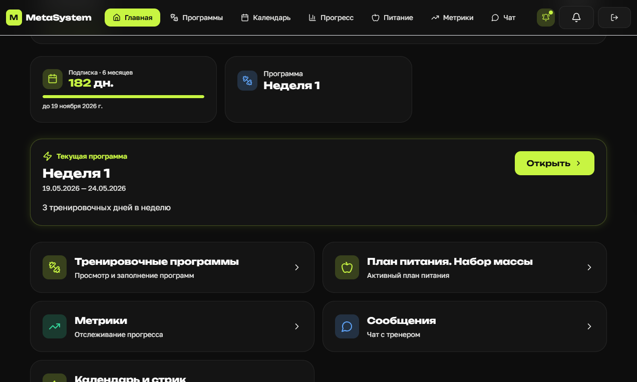 Скриншот платформы MetaSystem