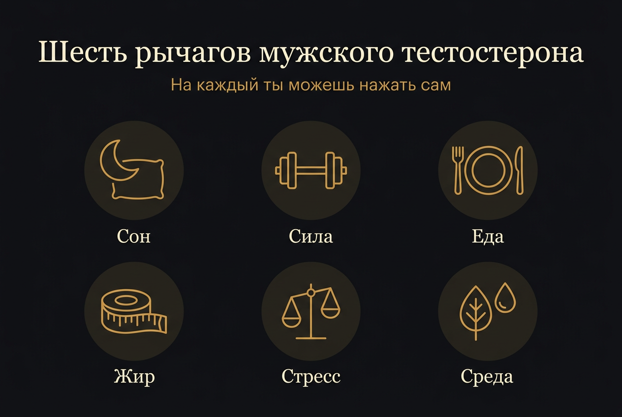Иллюстрация: шесть рычагов влияния на тестостерон
